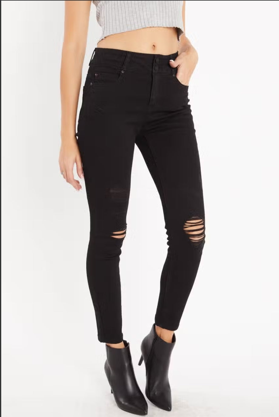 Edgy High Rise Destructed Skinny Jeans