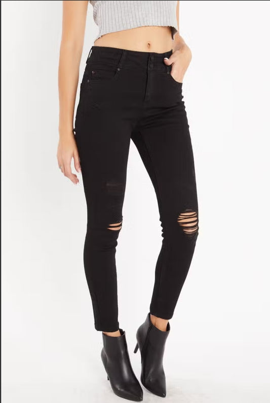Edgy High Rise Destructed Skinny Jeans