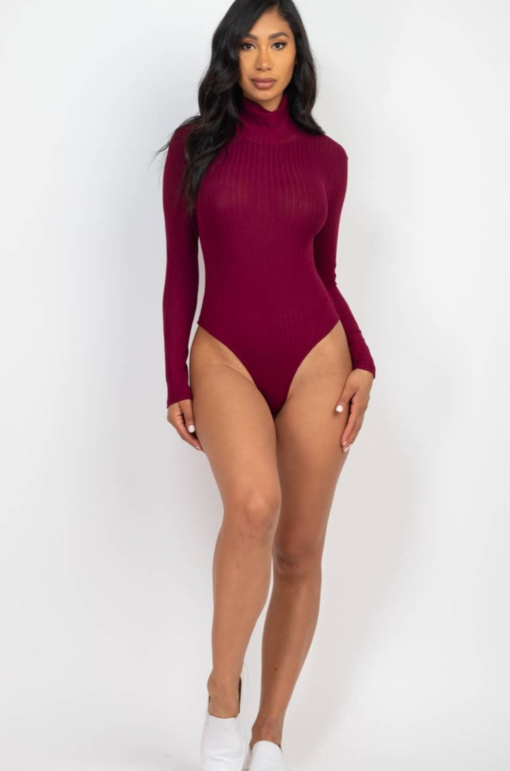 Chic Romance Ribbed Red Wine Body Suit